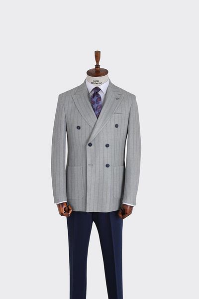 Kadir Büyükkaya Swallow Collar Double Breasted Men's Jacket-Kax5215S