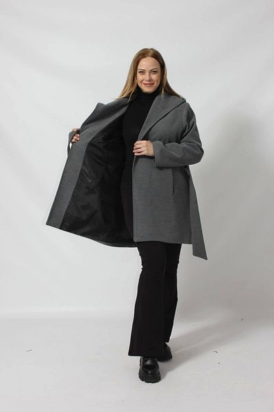 Moda Berray Belted Hooded Stamp Coat with Side Tie Detail