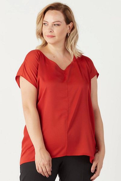 Moda Berray 3203 Satin V-neck Short Sleeve Plus Size Stylish Blouse cinnamon