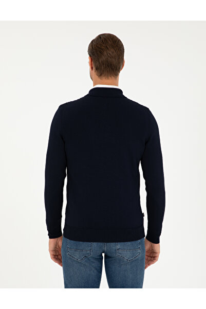 Pierre Cardin PİERRE CARDİN DOKUMA POLO YAKA FERMUARLI TRİKO LACİVERT KAZAK