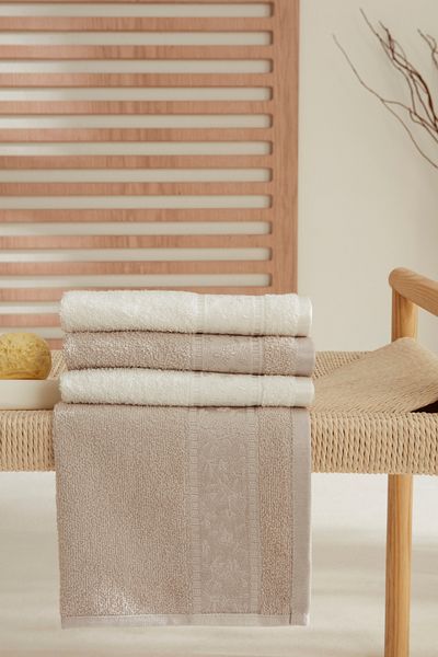 Sarah Anderson Fior 4-Piece Flosh Towel Set White-Beige