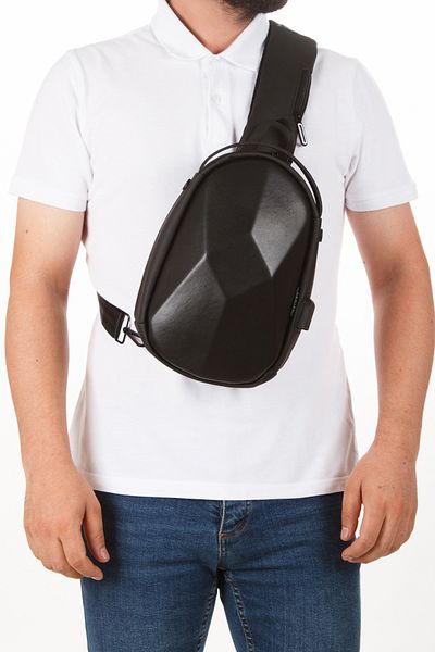 Torz Unisex Black Vegan Leather Adjustable Cross Strap Chest Shoulder and Waist Mini Backpack