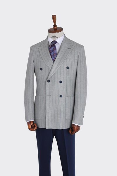 Kadir Büyükkaya Swallow Collar Double Breasted Men's Jacket-Kax5215S