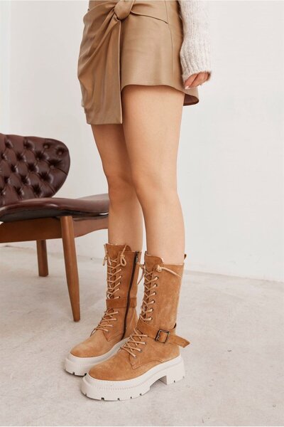 NILUFARR Γυναικείες μπότες Kamilla Tan Γνήσιες Suede