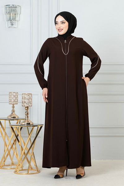 Nevayla Moda Тъмнокафява Абая с бял кант