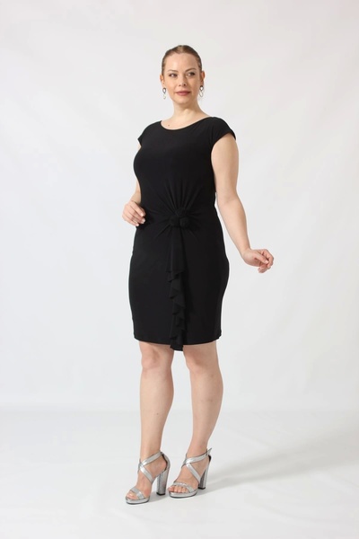 Moda Berray 5520 Beli Gül Detaylı Esnek Kumaş Kısa Elbise