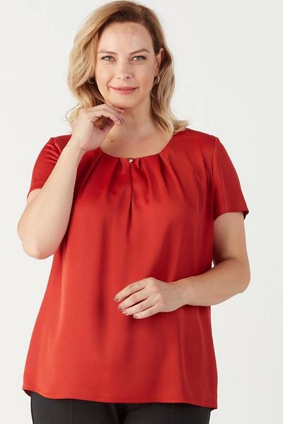 Moda Berray 3202 Drop Collar Satin Short Sleeve Plus Size Stylish Blouse Cinnamon