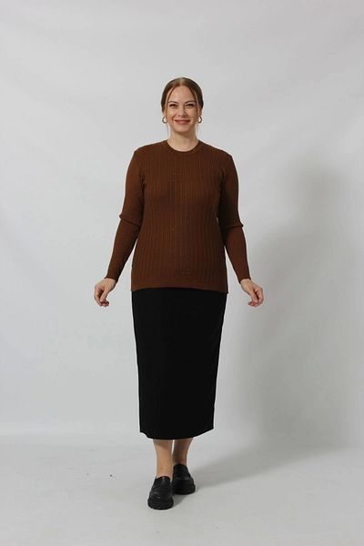 Moda Berray Stoned Embroidery Detailed Line Knit Patterned Sweater