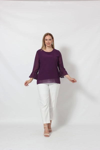 Moda Berray 3119M Mürdüm Kolu Valon ve Bağcık Detaylı Bluz