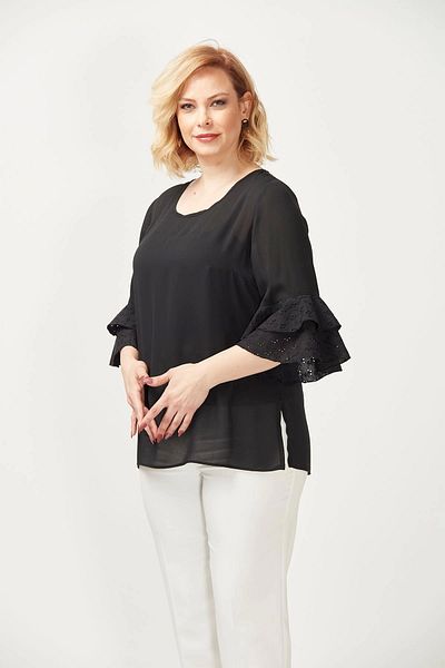 Moda Berray 3206 Oversize Blouse with Scallop Detail on Sleeves Black