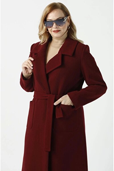 Moda Berray 904 Bordo Mono Yaka Torba Cepli Kaşe Kaban