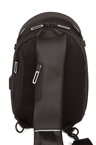 Torz Unisex Siyah Vegan Deri Ayarlanabilir Çapraz Askılı Göğüs Omuz Ve Bel Mini Sırt Çantası