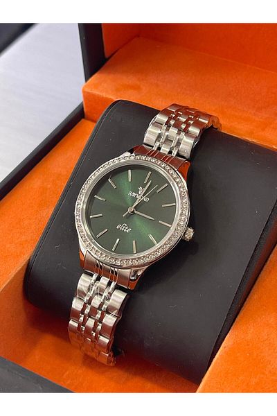Raymond Steel Band Silver/Green Color Women's Wrist Watch