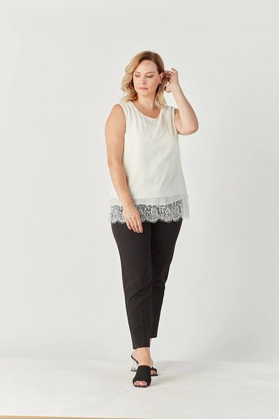 Moda Berray 3207 Lace Hem Chiffon Plus Size Stylish Blouse White