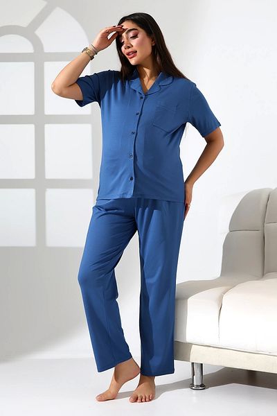LadyMina Pijama Pregnant and Maternity Petrol Short Sleeve Double Pajama Set