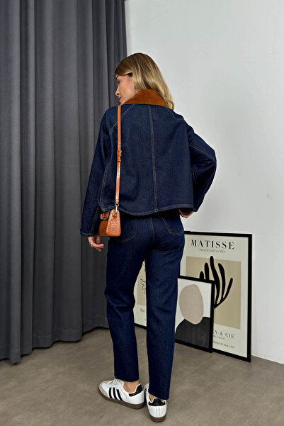 Sue Store Navy Blue Boyfit Cut-Cut Jeans