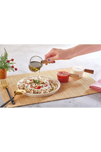 Ecolux 4-Piece Wooden Stand with Bamboo Handle Mica Mini Sauce Bowl Jam Bowl Snacks Treats Multi-Purpose Presentation Bowl