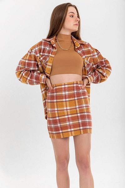 Lukas Fusta mini din țesătură cu dungi de culoare muștar - Slim Fit