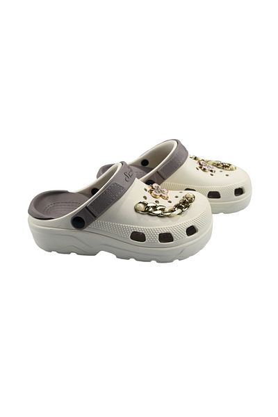 Sia Çanta A Quality Chain Stoned Fancy Butterfly Patterned High Heeled Light Comfortable Crocs Slippers