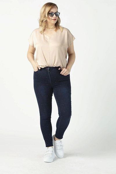 Moda Berray 3203 Satin V-neck Short Sleeve Plus Size Stylish Blouse Mink