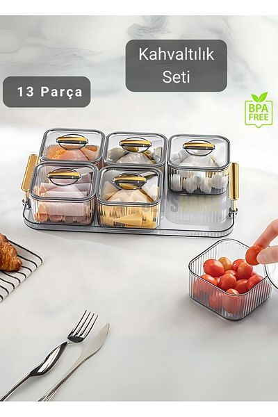 Jet's Home 6-Piece Breakfast Set 13 Pieces Breakfast Bpa Free Presentation Bowl with Stylish Tray