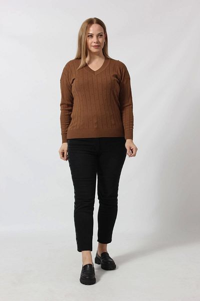 Moda Berray Y6328 Hazelnut Knit Detailed Knitwear Sweater