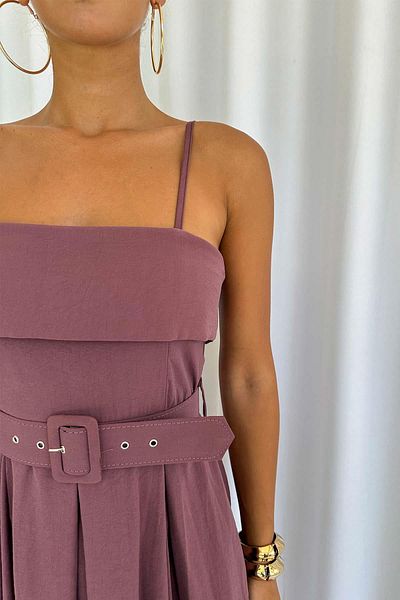 Mine Tan Butik Rochie midi roz pentru femei - cu bretele și curea