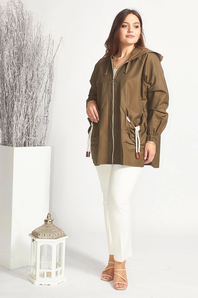 Moda Berray Kadın Haki Trend Büyük Beden Trençkot