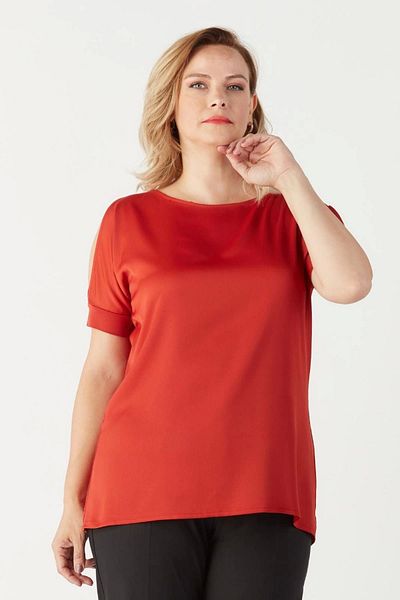 Moda Berray 3235 Open Shoulder Detailed Satin Plus Size Stylish Blouse Cinnamon