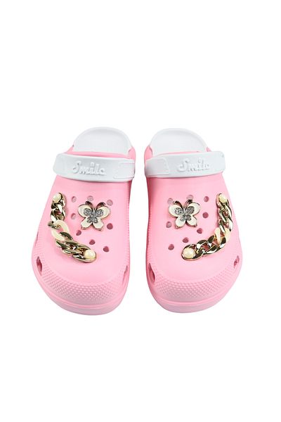 Sia Çanta SIA A Quality High Heel and Light Comfortable Slippers - Rhinestoned and Fancy Butterfly Patterned Chain