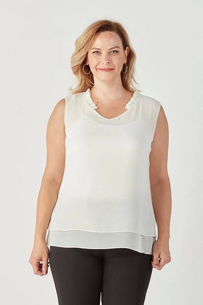 Moda Berray 3241 Collar Ruffle Sleeveless Plus Size Stylish Blouse White