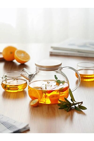 HUBBYCHEF Isıya Dayanıklı 1000 ml Çelik Süzgeçli Cam Demlik Bitki Çayları , B...