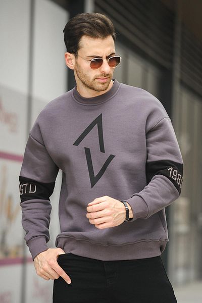 Oksit Estd Three Thread Raised Sleeve Embroidered Front Printed Crew Neck Men's Sweatshirt