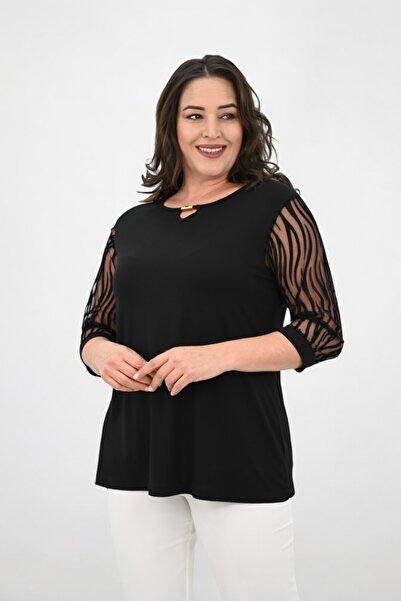 Koza Butik Γυναικεία μπλούζα με λεπτομέρεια από τούλι 1864-25