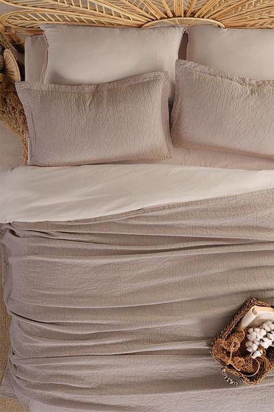 TEKSTİLDENİZİ Good Night Istanbul Zen Stone Double 100% Cotton Bedspread Set
