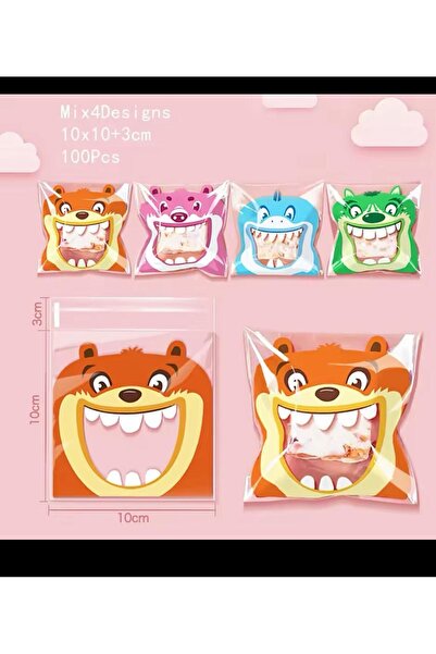 OZN AKSESUAR Bantlı Şeffaf Desenli Poşet Opp 10x10 Cm 95 Adet