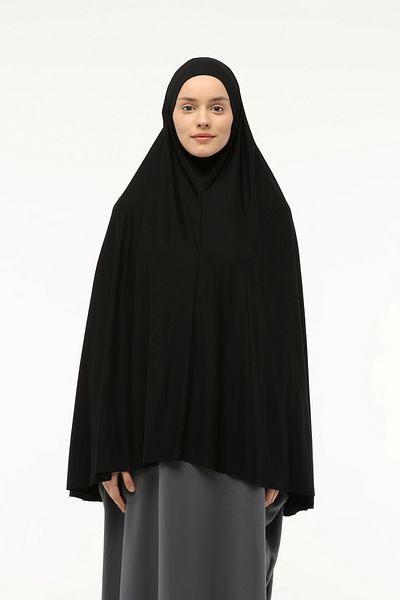Altobeh Έτοιμο Πρακτικό Κασκόλ με Πέπλο Τουρμπάν Hijab with Hijab - Prayer Cover Souffle (5XL) - Μαύρο