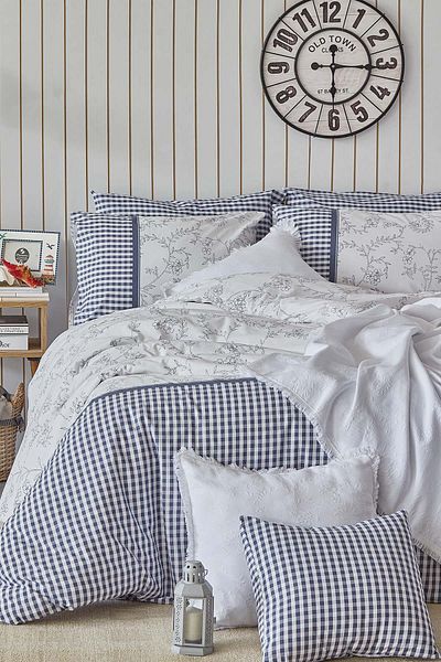 TEKSTİLDENİZİ Good Night Istanbul Riva Double Pique Duvet Cover Set - Blue