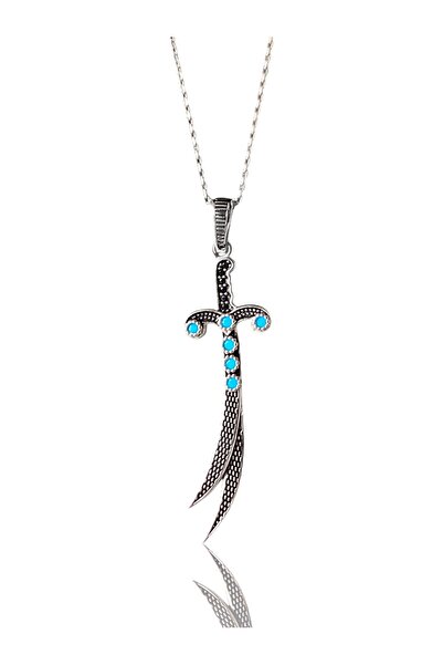 Alaja Silver Hz.Ali Kılıcı Zülfikar Siyah Taşlı Unisex Tasarım 925 Ayar Gümüş...