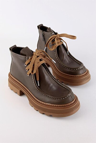 NILUFARR Γυναικείες μπότες Gabriela Khaki από γνήσιο δέρμα