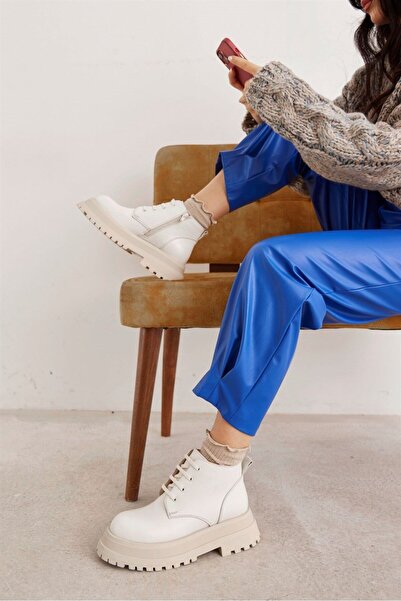 NILUFARR Γυναικείες μπότες Pars Beige Γνήσιο Δερμάτινο Χοντρό Σόλα