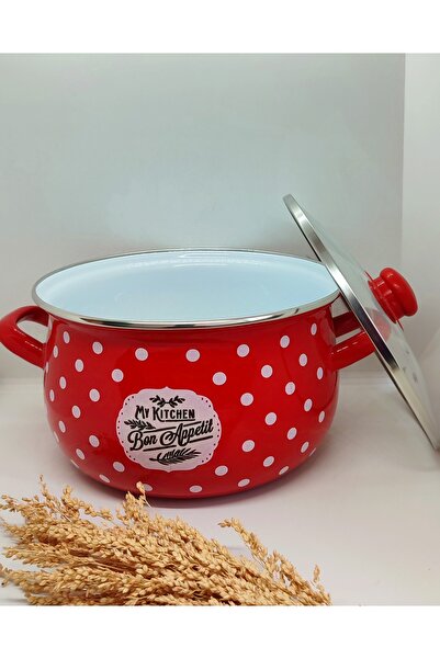 EBRULİEMAYE My Kitchen Enamel Pot 20 cm Diameter 2.8 Liters Milk Yogurt Soup Stew Pot