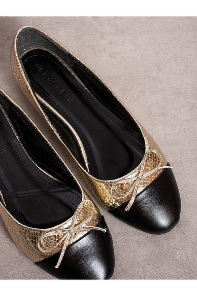 Alemdar Shoes Γυναικείες μπαλαρίνες FLOS Gold Croka με λεπτομέρεια φιόγκου