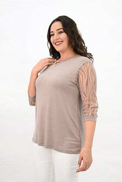 Koza Butik Γυναικεία μπλούζα με λεπτομέρεια από τούλι 1864-25