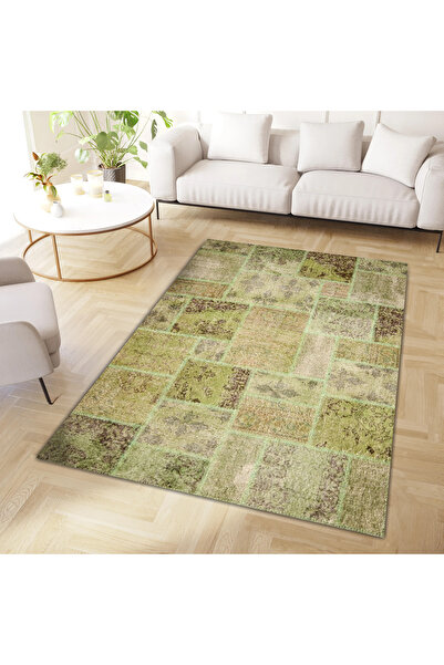 Rugs Modern Halı Cansu Koleksiyonu Eskitme Patchwork Görünümlü Yeşil Tonlarda...