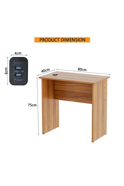 Mahmayi Modern MP1 Study Table, 80x40 with Black BS02 Desktop Socket Natural Dijon Walnut