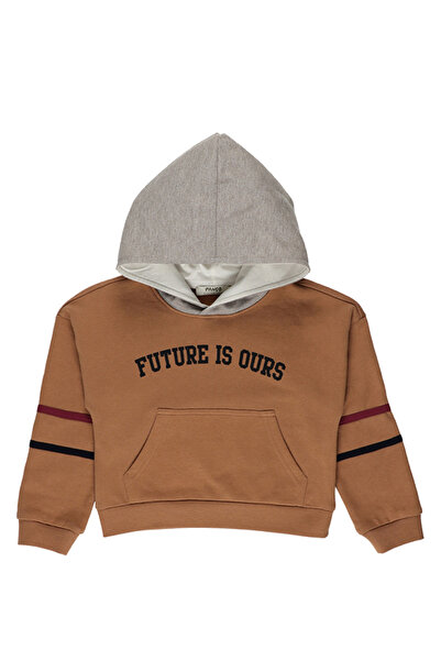 Panço Kız Çocuk Kapüşonlu Camel Sweatshirt