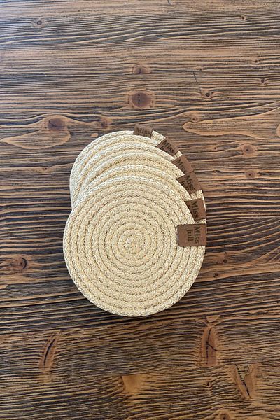 MISS JULİ Set 6 cesti decorative tricotate manual, cana, cana, suport pentru lumanari 12 cm