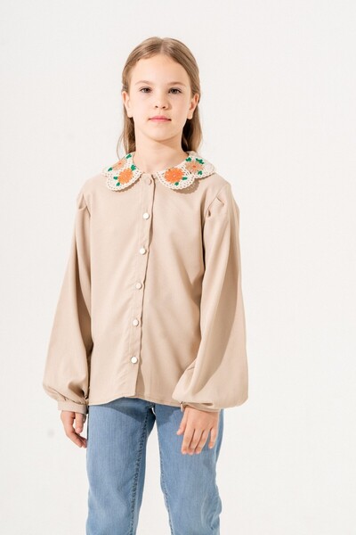 GİYİCEM Girl's Collar with Lace? Shirt