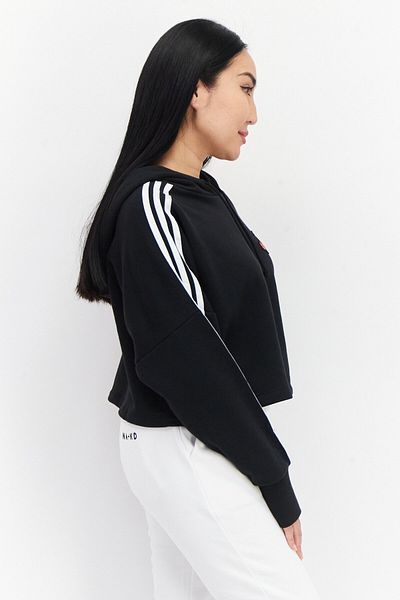 adidas Women Sportswear Fit 3 Stripe Outdoor Cropped Hoodie, Black